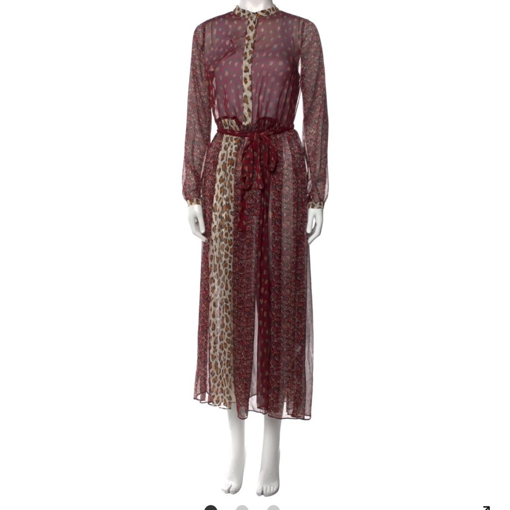 Twin-Set Sheer Red and Leopard Long Sleeve Dress